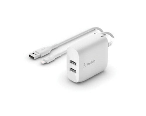 Адаптер живлення Belkin DUAL USB 2.4A to Lightning 24W 1м White (WCD001vf1MWH)